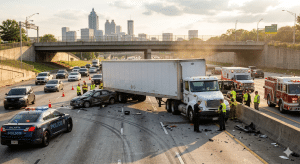 aftermath of a major truck accident on an Atlanta highway